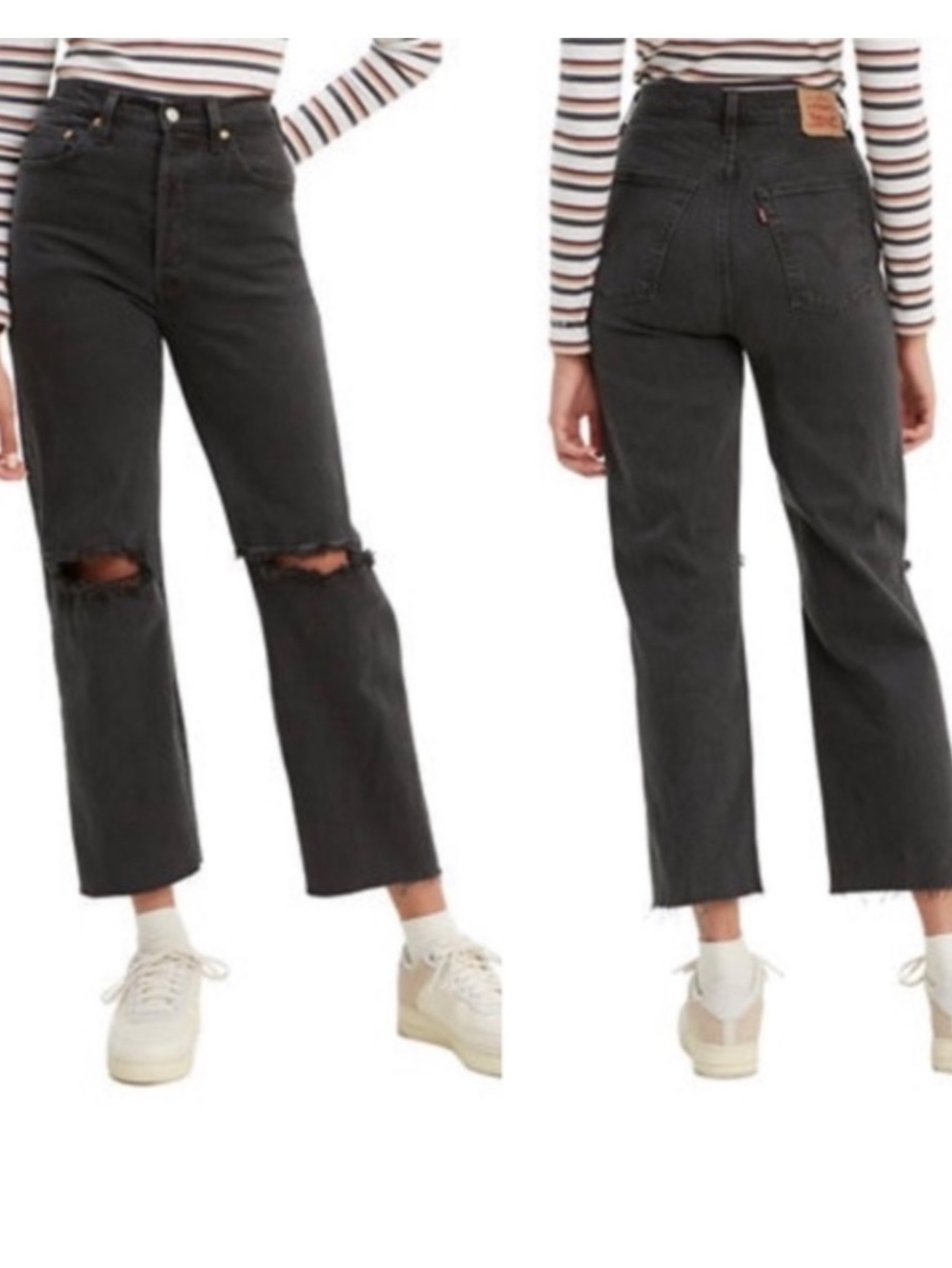 Levi’s Ribcage Straight Ankle Premium Denim Black Wash Jeans Size 29.